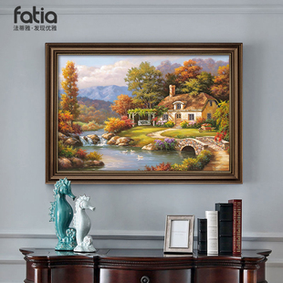 纯手绘油画客厅挂画美式风景画餐厅装饰画轻奢高级感欧式大气壁画