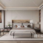 新中式家具简约主卧双人床1.8m大户型极简设计中古风家用卧室大床