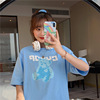 6535棉 韩版2023夏季原宿风学生短袖女式t恤中长款韩国打底衫