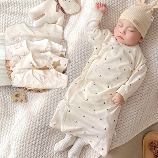 春秋宝宝衣服纯棉连体衣新生儿，护肚睡袋初生儿，四季包被长袖0-3岁