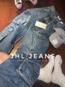 jhljeans水洗蓝重磅多口袋立体剪裁工装，牛仔裤直筒阔腿裤男女