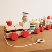 儿童木制拖车玩具糖果，蛋糕拖拉学步车零食堆放积木拉车三节火车