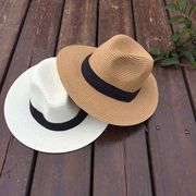 夏季可折叠黑白平宽檐男女亲子草帽巴拿马礼帽遮阳帽子情侣沙滩帽