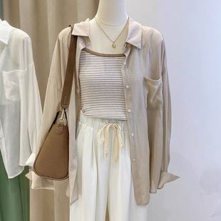 法式雪纺BF风天丝防晒衬衫女夏季韩版透气薄款高级感小衫上衣