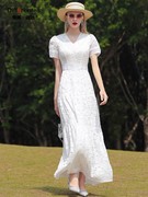 帝弗润驰2023夏法式(夏法式)白色，蕾丝连衣裙气质v领修身女神，范长裙(范长裙)仙