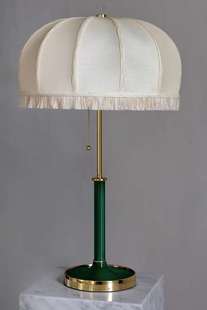 伽罗生活欧式复古台灯，手工真丝流苏灯罩，卧室床头灯黄