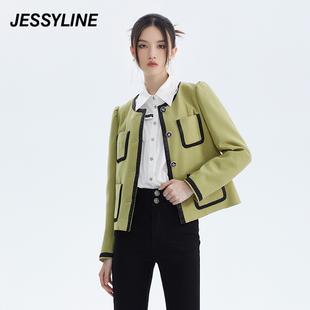 2折特卖款jessyline女装秋季杰茜莱时尚，军绿色小外套女