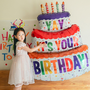生日蛋糕气球宝宝周岁派对用品儿童数字装饰场景布置女孩拍照道具