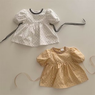 ins2024韩版童装婴儿夏季圆领，女童波点圆点，系带外出洋气连衣裙