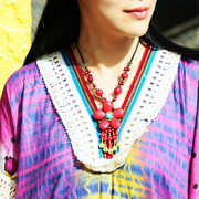 泰国手工编织项链印度尼泊尔松石珊瑚波西米亚复古印巴风民族吊坠