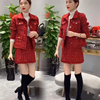 网红气质名媛时髦套装，女23冬季长袖，小香风翻领短外套半身裙两件套
