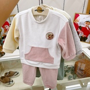 韩国专g童装23冬男女宝，儿童拼色长袖卫，衣裤套装休闲套头撞色套装