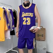 夏季篮球套装男运动休闲学生韩版潮流宽松透气速干拼接球衣两件套