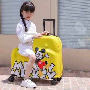 迪士尼可坐可骑行李箱女米妮儿童拉杆箱男米奇托箱骑行旅行箱24寸