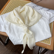 柜级质感!日系奶油米色棉领巾，韩国ins三角头巾纯色女护颈小披肩