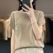 夏季薄款竹节麻短袖韩版冰丝t恤女针织衫时尚上衣设计感小众外穿
