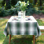 绿色格子餐桌布ins风北欧甜品，台茶几棉麻户外野餐台布艺长方形