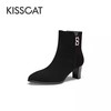 KISS CAT接吻猫女靴2023冬季羊皮高跟时装女短靴子KA43719-11
