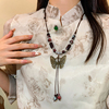 新中式复古陶瓷蝴蝶吊坠项链，女2023年潮民族，风长款卫衣链配饰