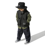 男童假两件冲锋衣外套，2024春秋儿童工装马甲，连帽衬衫洋气美式潮
