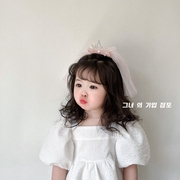 韩版儿童头纱公主发夹亮钻立体宝宝顶夹花童拍照纱纱头饰发饰