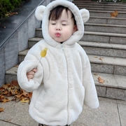 韩版冬季儿童皮草毛毛，外套女童小宝宝连帽中长款男童，加绒加厚棉衣