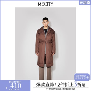 MECITY男士冬季潮流收腰外套宽松翻领中长款棉服男537300