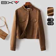 BXV美拉德工装外套女2024春秋设计感宽松立领机车服短款夹克