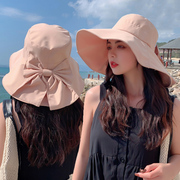 蝴蝶结遮阳帽子女夏季大帽檐防晒帽日系，时尚渔夫帽出游沙滩太阳帽