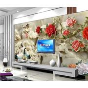瓷砖背景墙现代简约客厅玉雕电视墙微晶石陶瓷壁画3d立体墙砖牡丹