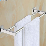 全铜双杆毛巾架浴室挂架浴巾架卫生间五金挂件不锈钢色免打孔