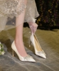 婚鞋新娘鞋2023禾秀淑女高端气质西式婚纱白色绸缎礼服高跟鞋
