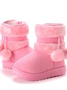 女童时尚洋气毛毛鞋粉色公主中筒雪地，靴女冬季款加绒儿童女孩棉靴