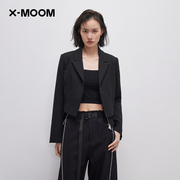 商场同款X--MOOM2023春季黑色带马甲假两件西装领短外套