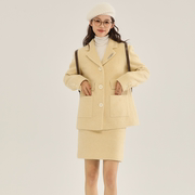 N6G9 23AW甜美黄色圈圈毛呢西服套装保暖加厚两件套秋冬