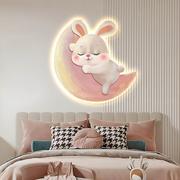 可爱温馨公主房挂画卡通兔子装饰画LED灯壁挂儿童房卧室床头壁画