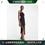 香港直邮潮奢topshop女士，绑带合身剪裁中长连衣裙(黑色)