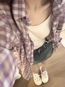 香芋紫格子衬衫外套女夏季设计感小众幂式穿搭长袖防晒开衫衬衣潮