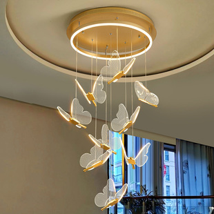 北欧灯具复式楼大餐厅LED客厅楼梯吊灯轻奢创意网红蝴蝶艺术吊灯