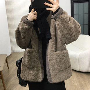 细米定制皮毛一体羊羔毛外套(毛外套)女冬季加厚保暖韩范气质小个子上衣