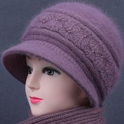 冬天中老年帽子女妈妈兔毛线帽老人奶奶加绒厚针织棉帽老太保暖帽