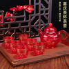 结婚喜庆茶杯加厚透明塑料烫金图案红色小酒盅中式盛酒壶供奉用品