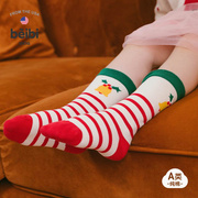 贝比婴儿袜子秋冬儿童圣诞袜礼盒男童女童卡通宝宝新年红色中筒袜