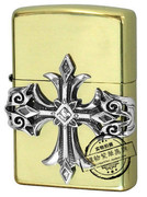 zippo芝宝打火机金属十字架水晶，黄铜色日本限量版，fs罕见收藏