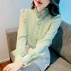 2024春季新款法式蕾丝雪纺衫女时髦立领花边拼接长袖优雅百搭上衣