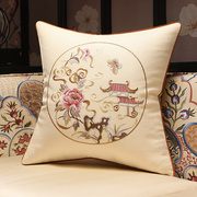 中国风抱枕红木沙发靠枕，古典亚麻刺绣，床头大靠背椅子腰枕不含芯套