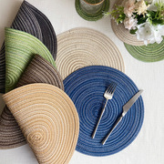 北欧风棉纱餐垫圆形苎麻，编织杯垫隔热盘垫，装饰道具垫子家用防烫垫