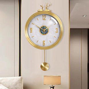 纯铜贝壳挂钟客厅网红钟表，挂墙家用餐厅轻奢大气，静音电波艺术时钟