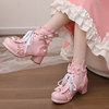 粉色lo靴儿童公主马丁靴，冬季加绒女童，高跟短靴中大童小女孩靴子