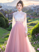 新中式女装立领衬衫粉色改良马面裙套装春夏国风气质改良汉服